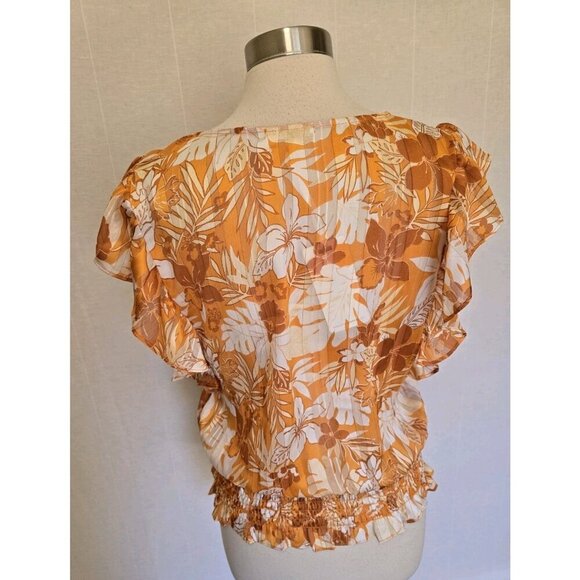 Pleione Womens‎ Orange Blouse Size Medium Fluter Sleeve Elastic Waist - Picture 4 of 7